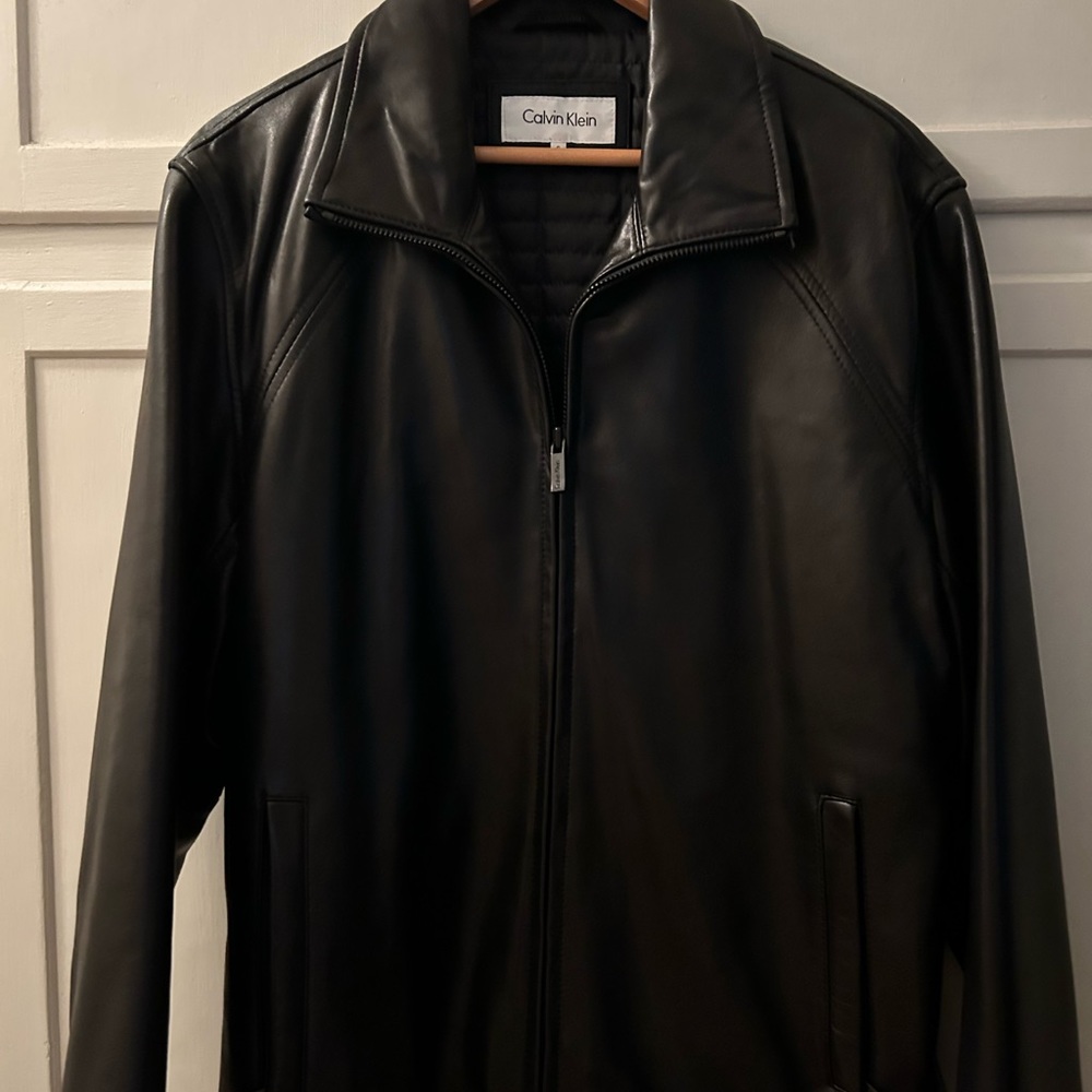 Calvin Klein leather full zip jacket lined